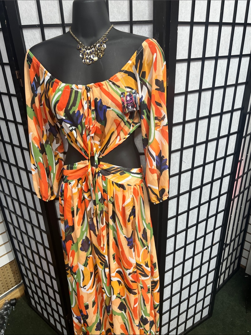Tropical Tie-Front Maxi Dress in Orange Print